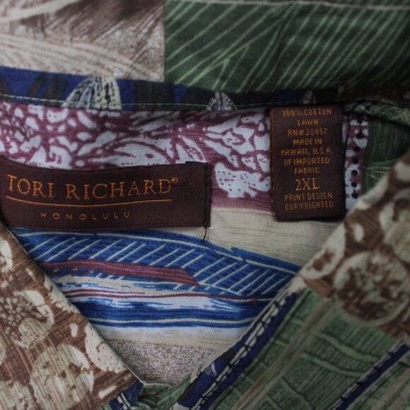 Tori Richard AOP Shirt Mens 2XL XXL Blue/Green Leaves All Over Print Cotton Lawn - Picture 7 of 11